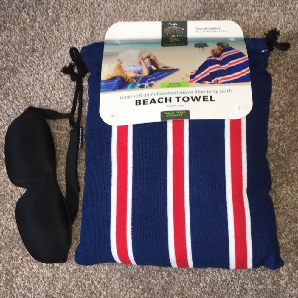 Traveling-Beach Towel Set-NWOT-Blue, Red & White